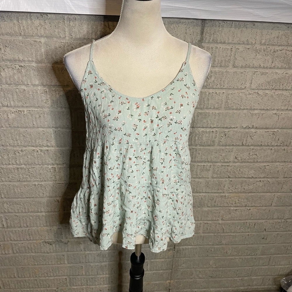 Sim & Sam Light Green Multi-Color Floral‎ Tiered Boho Cami Tank Top Size Large